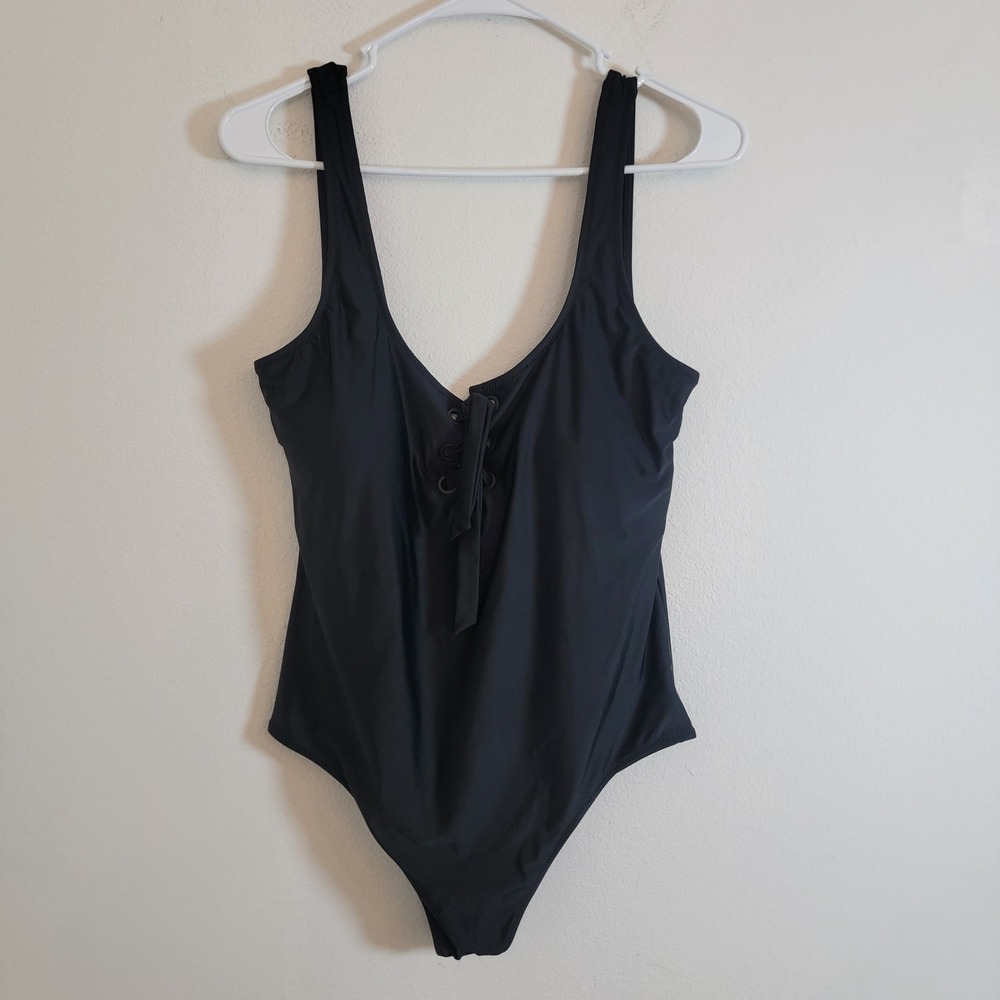 Aerie Womens XL Black Lace Up Front and Back One Piece Swimsuit Vacation Cruise